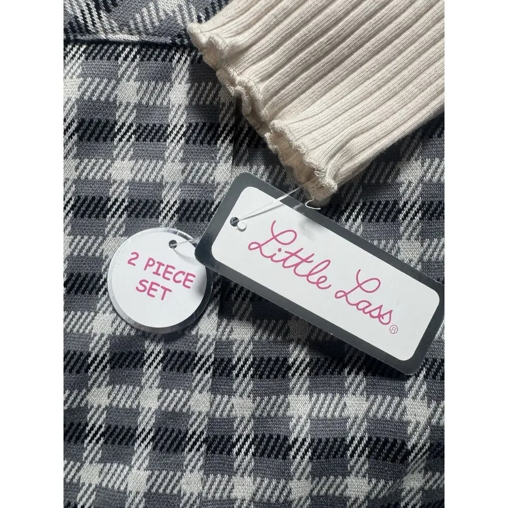 Little Lass 2 Piece Dress Bodysuit Set 24M Gray Plaid Long Sleeve NWT Toddler